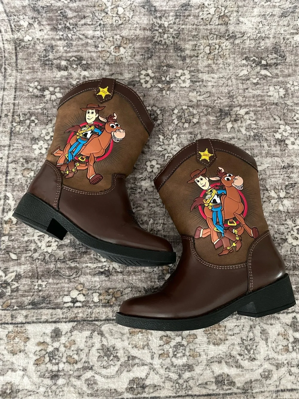 Disney Toy Story Cowboy Boots Size 8 Toddler Brown Faux Leather Pixar Woody